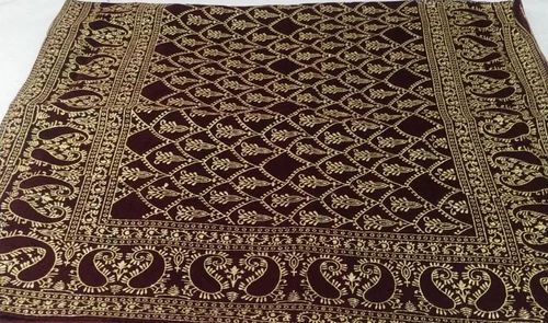 Maroon Velvet Floral Zari Work Mens Sherwani Dupatta (2.5m)