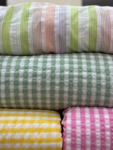 Multicolor Checks Stripes Seersucker Fabric, Plain Wave Venice Fabric For Clothing,etc.