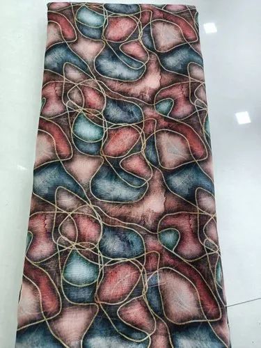 Red And Blue Cotton Satin Digital Print Fabric