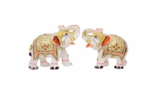 Golden Gold Painted Marble Elephant, For Interior Decor