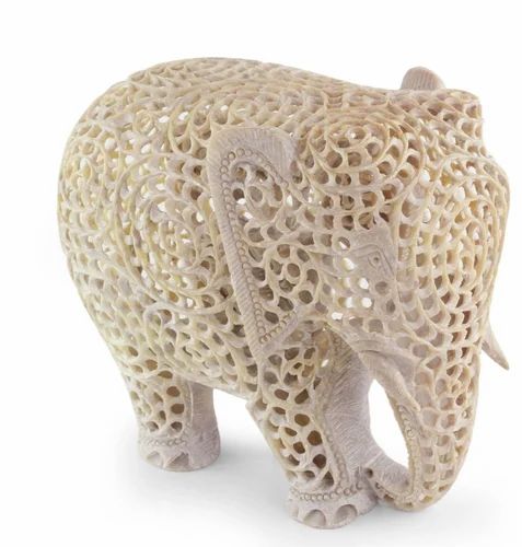 Brown Handmade Marble Soapstone Elephant, For Exterior Decor
