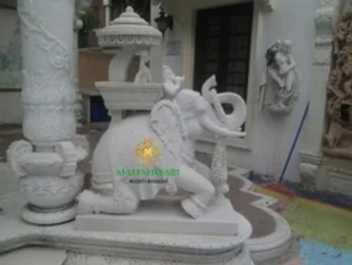 White Marble Elephant Statue, 2.5 Feet, 2.5 Feet