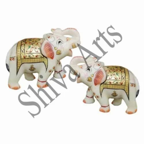 White Golden Marble Elephants, For Interior Decor, 8"