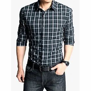 Cotton Shirts For Men Collar Neck Men's Full Sleeves Check Shirt