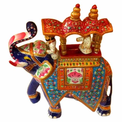 Blue Meenakari Metal Elephant Ambabari 12 Inch, For Interior Decor