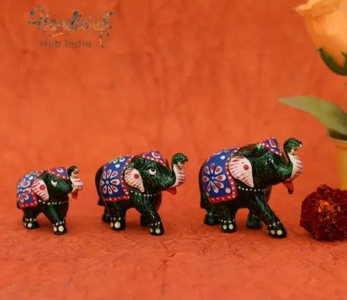 Paper Mache White Metal Craft Set Of 3 Showpiece Elephant, Packaging Type: Box