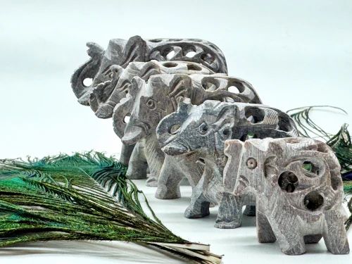Shrinath Exports Soap Stone Set of Elephants