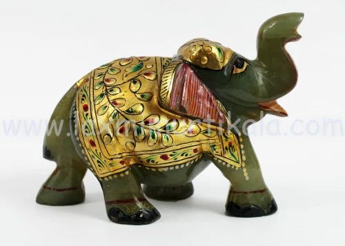 Stone Green Jade Elephant, For Interior Decor, Size/Dimension: 3.5 Intches