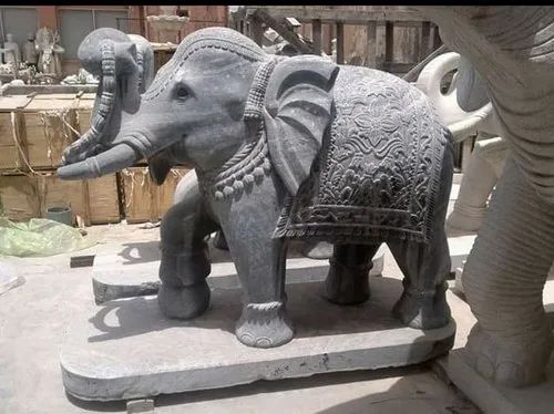 Pure And Natural Black Marble Elephant Statues, For Exterior Decor