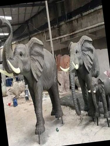 Natural Fiberglass Elephant Statues, For Exterior Decor