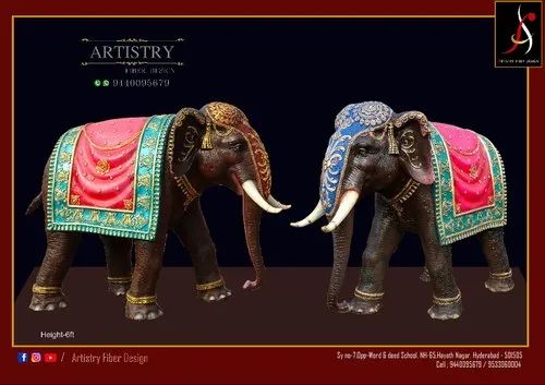 Fiber Wedding Elephant Statues, For Decoration, Size: 6 Feet