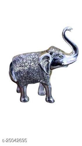 Silver Plated Trunk Up Elephant Statue, For Interior Decor, Size/Dimension: 12 Inc
