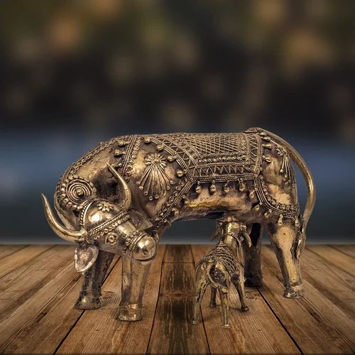 Golden Kamdhenu Brass Statue, For Decoration, Carton Box