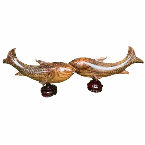 Wooden Plain Fish Statue Set
