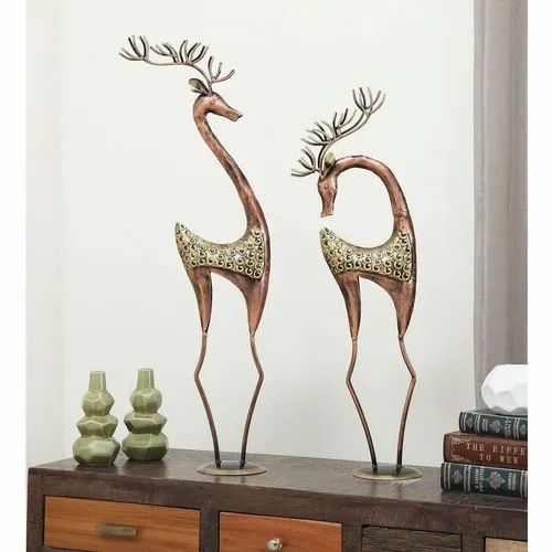 Iron Set Of 2 Table Top Decorative Deer, For Interior Decor