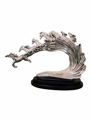 999 Pure Silver Dipping 7 Horses Waves Sculpture
