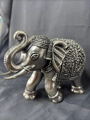 4 Inch Silver Matt Elephant Statue
