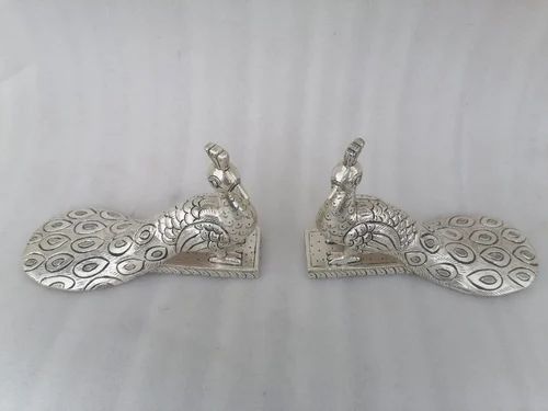 12X6X4 Inch Peacock Silver Statue