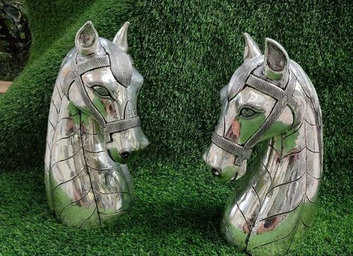 Wooden Silver Coated Horse Face, For Interior Decor