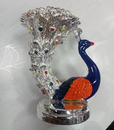 9 Inch Silver Peacock Statue