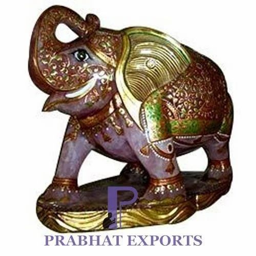 Prabhat Golden Semi Precious Elephant Stone Statue, for Interior Decor