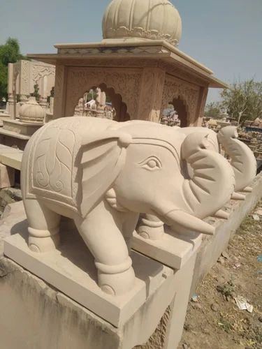 Polished Sandstone Elephant Statue for Outdoor Garden Home Hotel Resort Decor (30 cm)