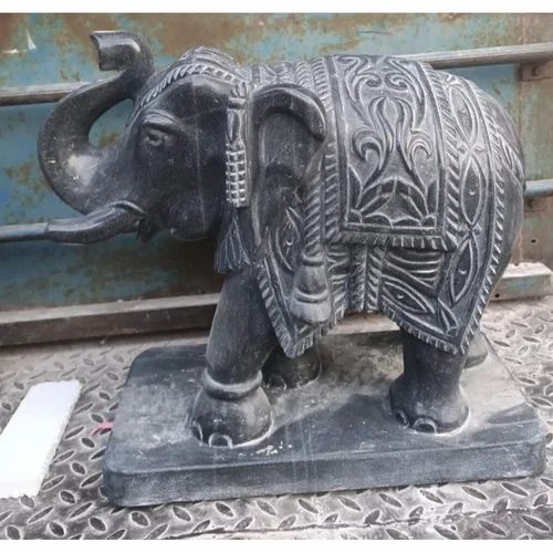 Marble Black Stone Elephant Statue, For Exterior Decor