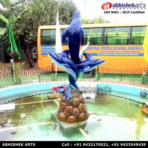 Abhishek Arts Blue Dolphin Fountain Sculpture
