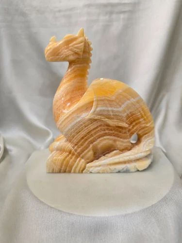 Stone Yellow Calcite Dragon Statue, For Feng Shui