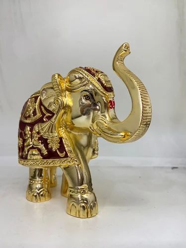Golden Zzuri Elephant Up 3 Inches Gold & Red Meena, For Interior Decor