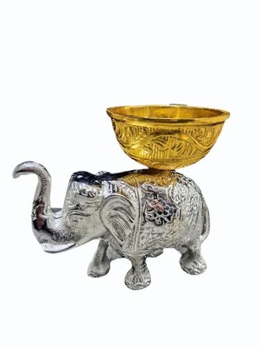 Silver Elephant With Golden Bowl