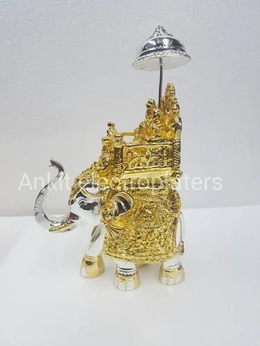 Two Tone Gold Plated Ambari Elephant Statue, Size/Dimension: 9 Inches
