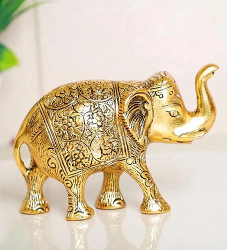 Aluminum Golden Plating Elephant Statue, For Interior Decor