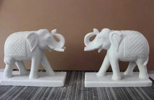 White Stone Carved Elephant, For Exterior Decor