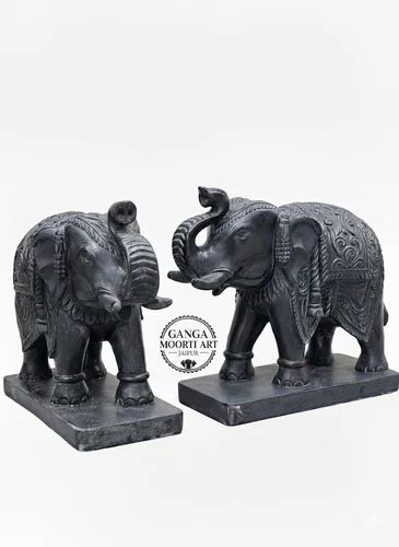 Black Stone Elephant Statue 2ft Height