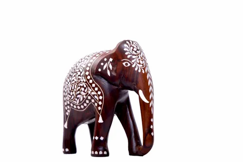 Golden 5 Inch Inlay Elephant, For Interior Decor