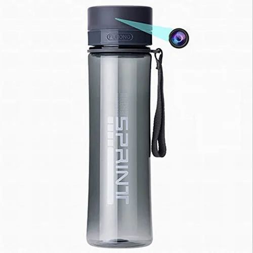 Black 1080P Water Bottle Spy Camera, For Security