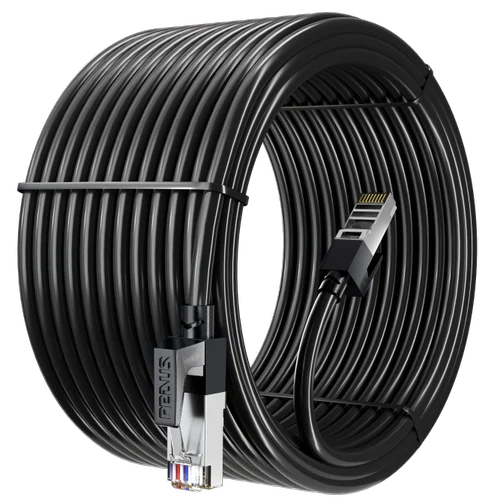 FEDUS 25M Outdoor Cat6 Copper Ethernet Cable, 10Gbps UV/Weatherproof LAN Patch, Direct Burial, Black