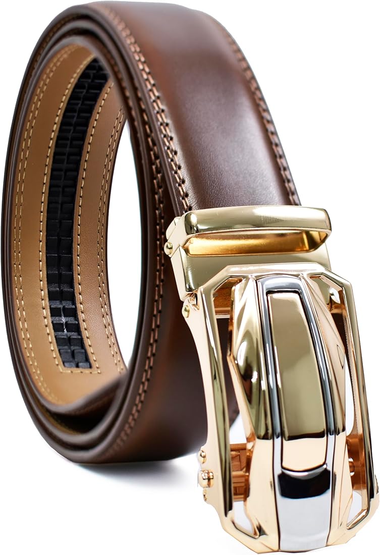 Leather Belt for Men with Ratchet Buckle