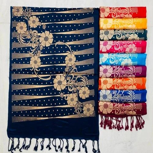 Navy Blue (Base) Ladies Satin Discharge Stole