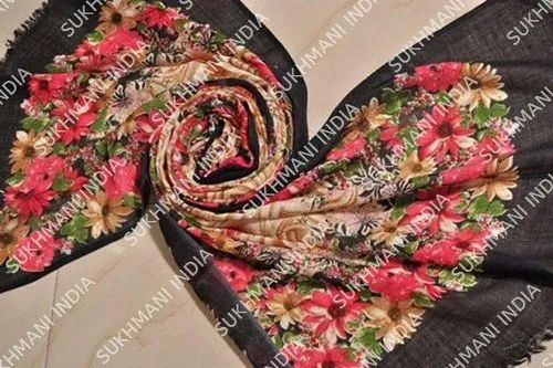 Black Ladies Floral Print Linen Stoles