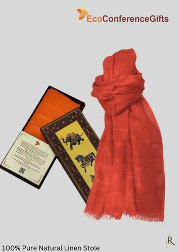 Red Natural Linen Stole