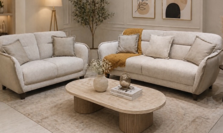 Minimalist Cream Fabric Sofa Set