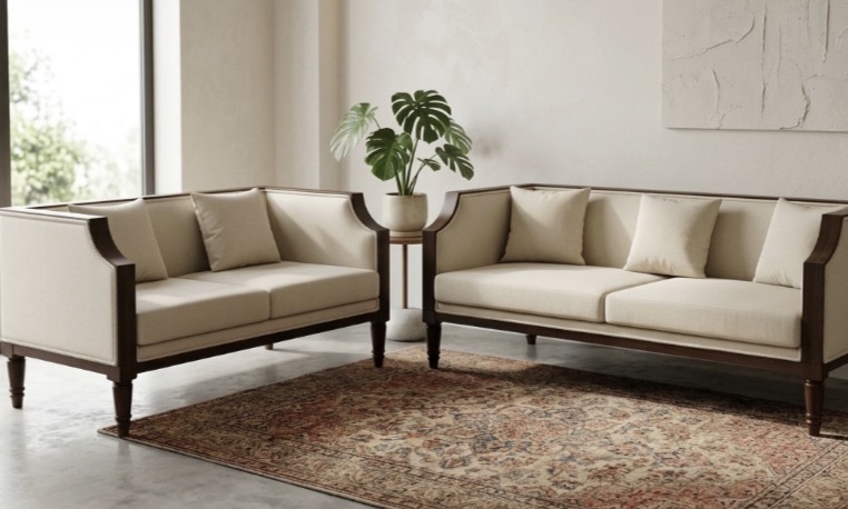 Modern Solid Wood Framed Fabric Sofa Set