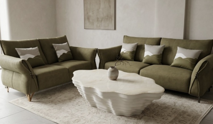 Olive Green Suede Sofa Set