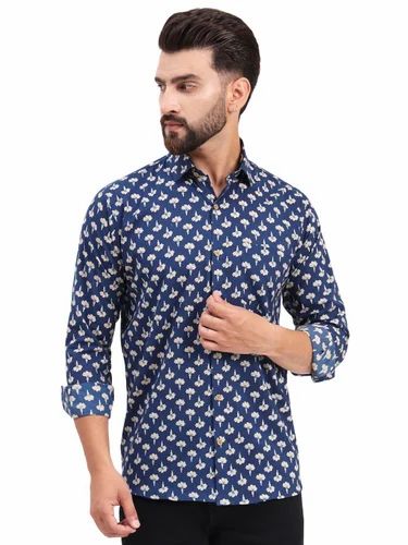 MILLENNIAL MEN Blue Floral Printed Full Sleeves Shirt