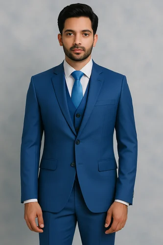 Men Royal Blue Three Piece Formal Suit