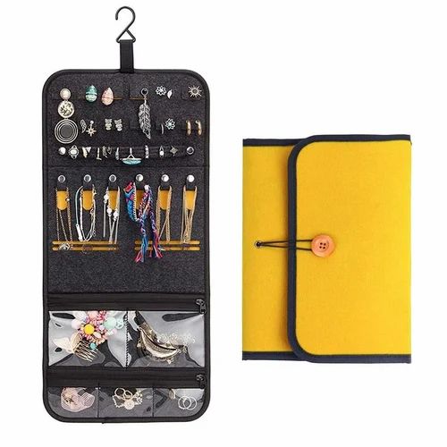 Jewellery Organiser Pouch Large Hanging Foldable Jewelry Bag Yellow Felt Wall mountain B0FRSGJWL3