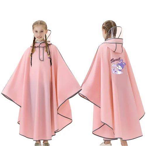 Bicycle Rain Poncho Rain Coat For Kids Girls Outdoor Hooded EVA Poncho B0F59GY7TK