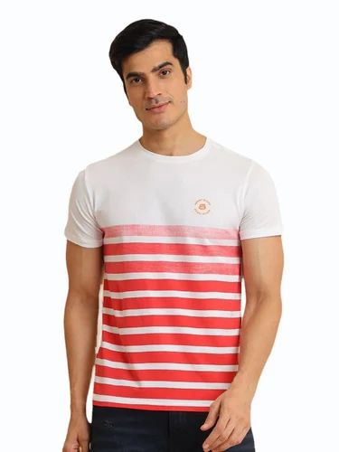 BBRHS0104 Red Fashion Printed Regular Fit Premium Stretchable Round Neck Half Sleeve T-shirt